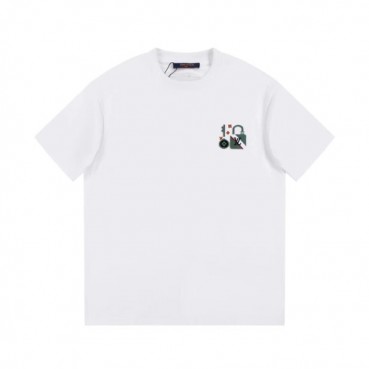 루이비통 남성 화이트 크루넥 반팔티 - Louis vuitton Mens White Short sleeved T