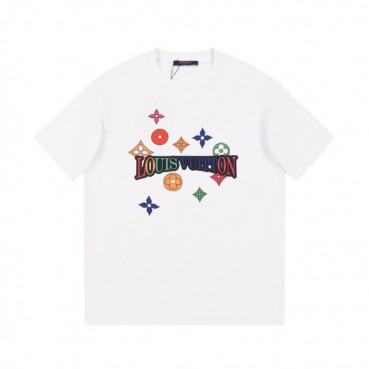 루이비통 남성 화이트 크루넥 반팔티 - Louis vuitton Mens White Short sleeved T