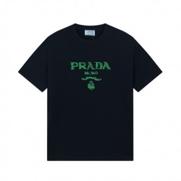 프라다 남/녀 블랙 크루넥 반팔티 - Prada Unisex Black Short sleeved Tshirts 