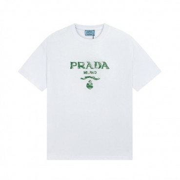 프라다 남/녀 화이트 크루넥 반팔티 - Prada Unisex White Short sleeved Tshirts 
