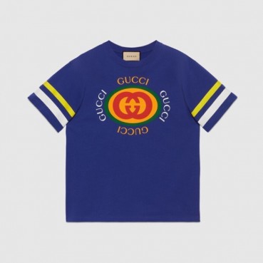 구찌 남/녀 블루 크루넥 반팔티 - Gucci Unisex Blue Short sleeved T