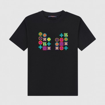 루이비통 남성 블랙 크루넥 반팔티 - Louis vuitton Mens Black Short sleeved T