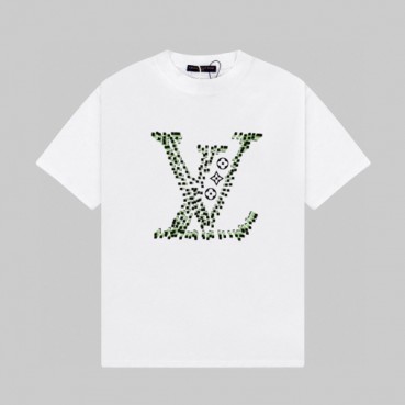루이비통 남성 화이트 크루넥 반팔티 - Louis vuitton Mens White Short sleeved T