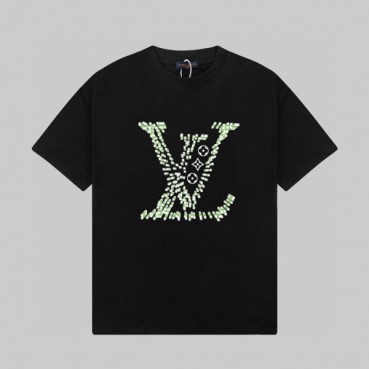 루이비통 남성 블랙 크루넥 반팔티 - Louis vuitton Mens Black Short sleeved T
