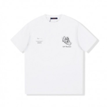 루이비통 남성 화이트 크루넥 반팔티 - Louis vuitton Mens White Short sleeved T