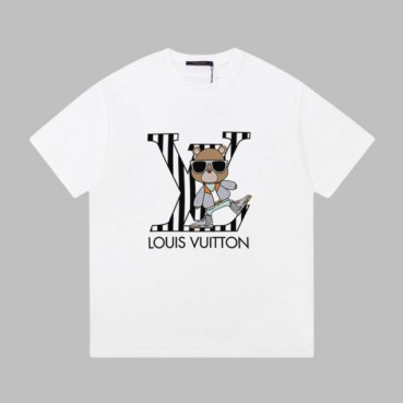루이비통 남성 화이트 크루넥 반팔티 - Louis vuitton Mens White Short sleeved T