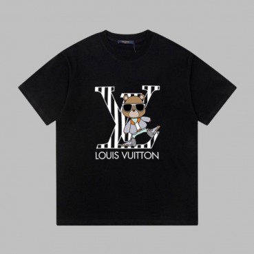 루이비통 남성 블랙 크루넥 반팔티 - Louis vuitton Mens Black Short sleeved T