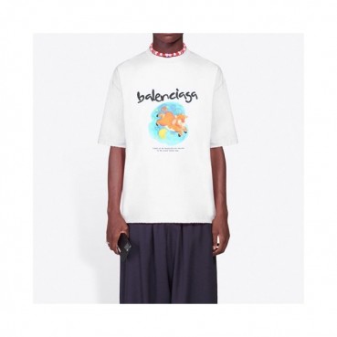 발렌시아가 남성 크루넥 화이트 반팔티 - Balenciaga Mens White Short sleeved T
