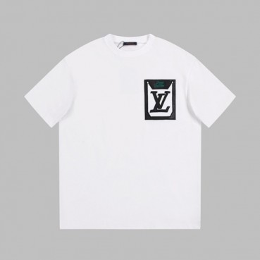 루이비통 남성 화이트 크루넥 반팔티 - Louis vuitton Mens White Short sleeved T
