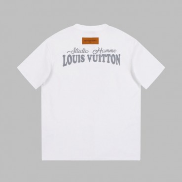 루이비통 남성 화이트 크루넥 반팔티 - Louis vuitton Mens White Short sleeved T