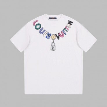 루이비통 남성 화이트 크루넥 반팔티 - Louis vuitton Mens White Short sleeved T