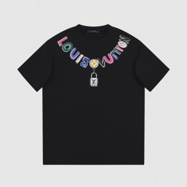 루이비통 남성 블랙 크루넥 반팔티 - Louis vuitton Mens Black Short sleeved T
