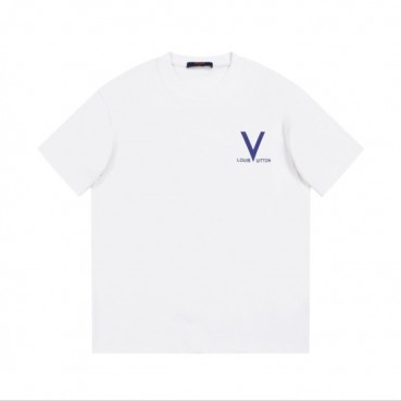 루이비통 남성 화이트 크루넥 반팔티 - Louis vuitton Mens White Short sleeved T