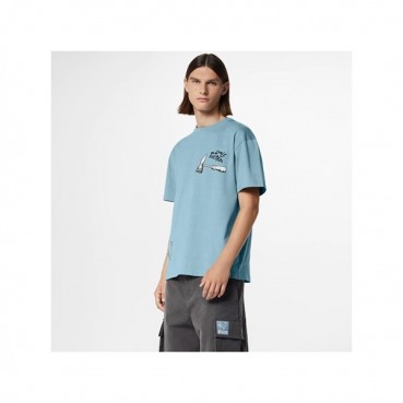 루이비통 남성 블루 크루넥 반팔티 - Louis vuitton Mens Blue Short sleeved T