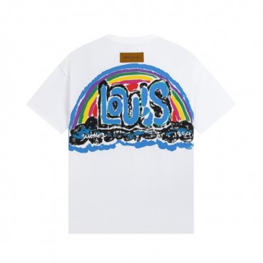 루이비통 남성 화이트 크루넥 반팔티 - Louis vuitton Mens White Short sleeved T