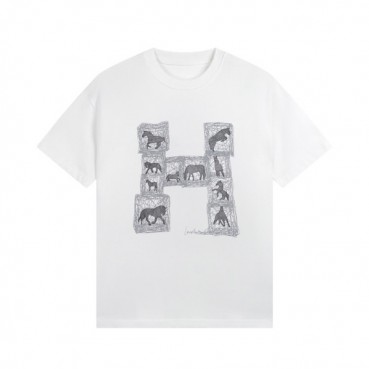 에르메스 남성 화이트 크루넥 반팔티 - Hermes Mens White Short sleeved T