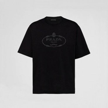 프라다 남성 크루넥 블랙 반팔티 - Prada Mens Black Short sleeved Tshirts 
