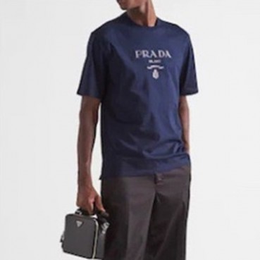 프라다 남성 크루넥 네이비 반팔티 - Prada Mens Navy Short sleeved Tshirts 