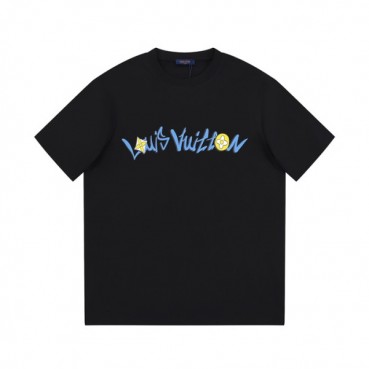 루이비통 남성 블랙 크루넥 반팔티 - Louis vuitton Mens Black Short sleeved T