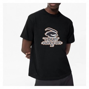루이비통 남성 블랙 크루넥 반팔티 - Louis vuitton Mens Black Short sleeved T