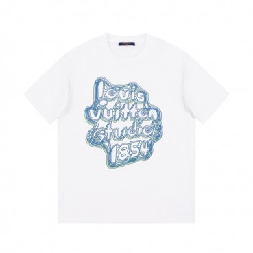 루이비통 남성 화이트 크루넥 반팔티 - Louis vuitton Mens White Short sleeved T