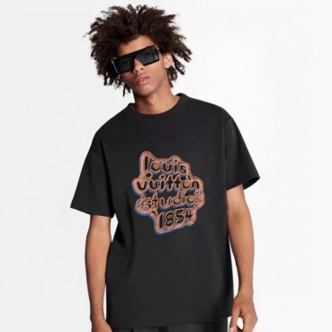 루이비통 남성 블랙 크루넥 반팔티 - Louis vuitton Mens Black Short sleeved T
