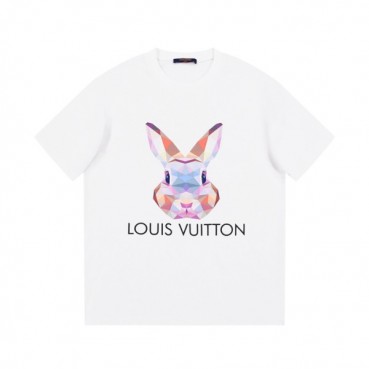 루이비통 남성 화이트 크루넥 반팔티 - Louis vuitton Mens White Short sleeved T