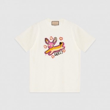 구찌 남/녀 화이트 크루넥 반팔티 - Gucci Unisex White Short sleeved T