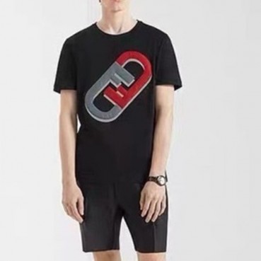펜디 남성 블랙 크루넥 반팔티 - Fendi Mens Black Short sleeved T