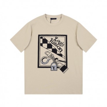 루이비통 남성 베이지 크루넥 반팔티 - Louis vuitton Mens Beige Short sleeved T