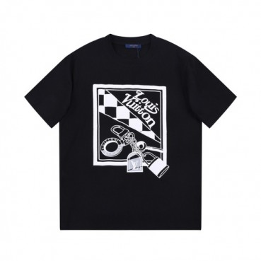 루이비통 남성 블랙 크루넥 반팔티 - Louis vuitton Mens Black Short sleeved T