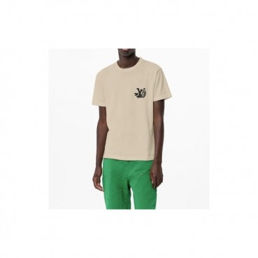 루이비통 남성 베이지 크루넥 반팔티 - Louis vuitton Mens Beige Short sleeved T