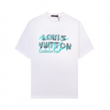 루이비통 남성 화이트 크루넥 반팔티 - Louis vuitton Mens White Short sleeved T