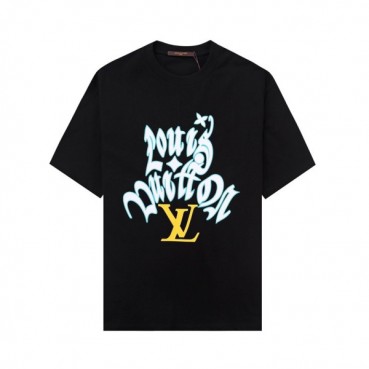 루이비통 남성 블랙 크루넥 반팔티 - Louis vuitton Mens Black Short sleeved T