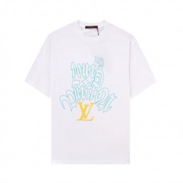 루이비통 남성 화이트 크루넥 반팔티 - Louis vuitton Mens White Short sleeved T