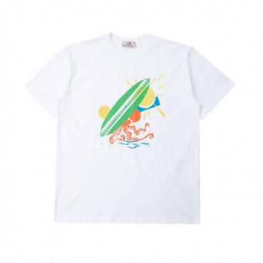 에르메스 남성 화이트 크루넥 반팔티 - Hermes Mens White Short sleeved T