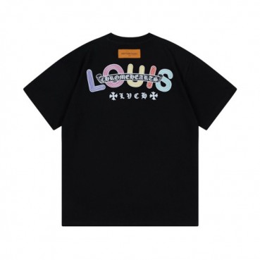 루이비통 남성 블랙 크루넥 반팔티 - Louis vuitton Mens Black Short sleeved T
