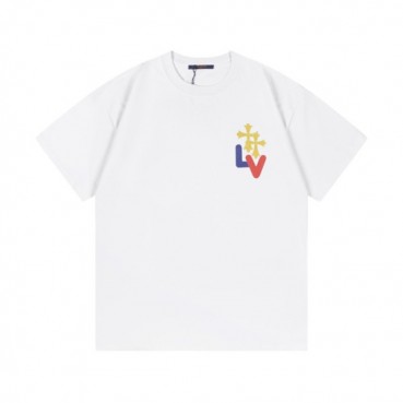 루이비통 남성 화이트 크루넥 반팔티 - Louis vuitton Mens White Short sleeved T