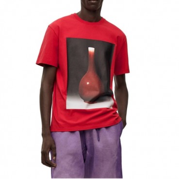 로에베 남/녀 이니셜 레드 반팔티 - Loewe Unisex Red Short sleeved T
