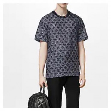 루이비통 남성 블랙 크루넥 반팔티 - Louis vuitton Mens Black Short sleeved T