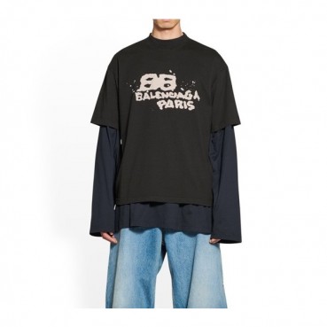 발렌시아가 남/녀 크루넥 블랙 반팔티 - Balenciaga Unisex Black Short sleeved T
