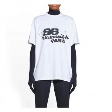 발렌시아가 남/녀 크루넥 화이트 반팔티 - Balenciaga Unisex White Short sleeved T