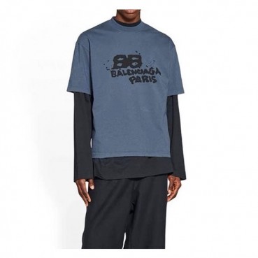 발렌시아가 남/녀 크루넥 블루 반팔티 - Balenciaga Unisex Blue Short sleeved T