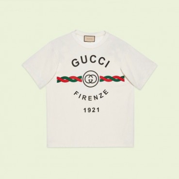 구찌 남/녀 화이트 크루넥 반팔티 - Gucci Unisex White Short sleeved T