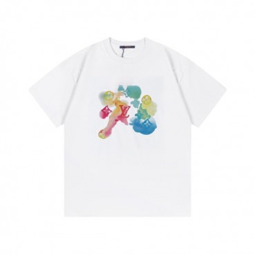 루이비통 남성 화이트 크루넥 반팔티 - Louis vuitton Mens White Short sleeved T