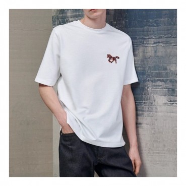 에르메스 남성 화이트 크루넥 반팔티 - Hermes Mens White Short sleeved T