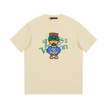 루이비통 남성 아이보리 크루넥 반팔티 - Louis vuitton Mens Ivory Short sleeved T