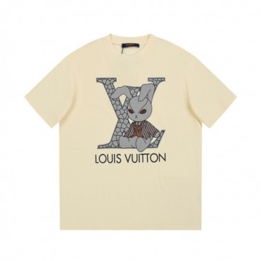 루이비통 남성 아이보리 크루넥 반팔티 - Louis vuitton Mens Ivory Short sleeved T