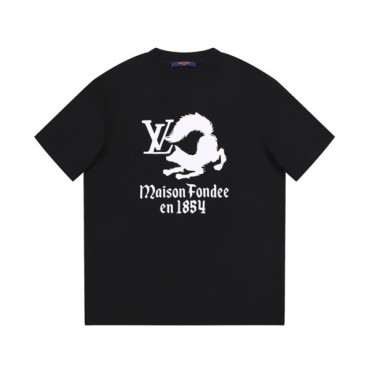 루이비통 남성 블랙 크루넥 반팔티 - Louis vuitton Mens Black Short sleeved T