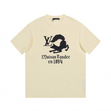 루이비통 남성 아이보리 크루넥 반팔티 - Louis vuitton Mens Ivory Short sleeved T
